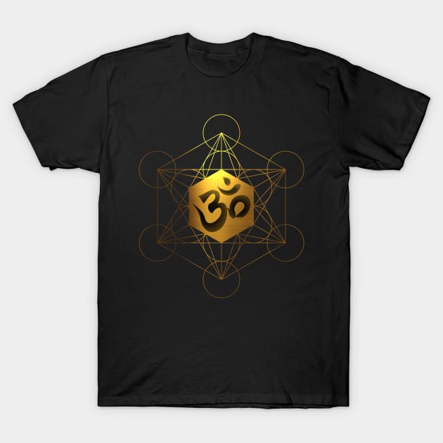 Sacred Geometry Metatron's Cube Om Chant T-Shirt by Bluepress